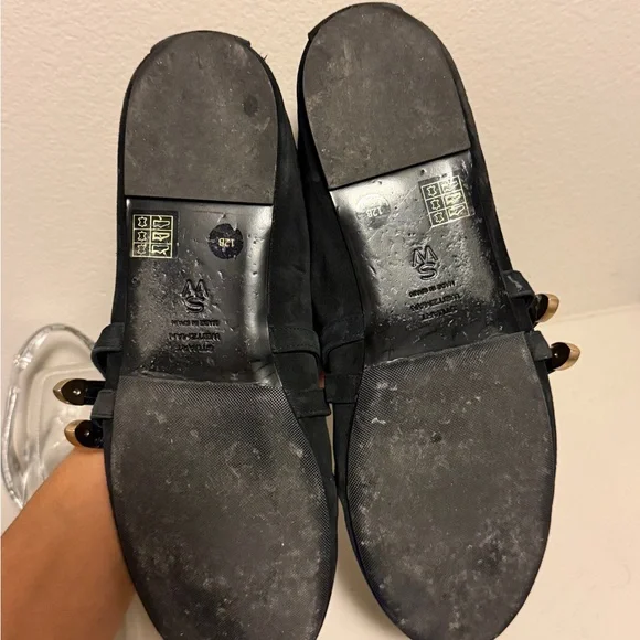 Stuart Weitzman Black Suede Flats with Gold Accents - Picture 2 of 3